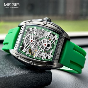MEGIR Luxury <b>Automatic</b> Watch Men Fashion Sport Analog Waterproof Wristwatch with Green Silicone Strap Tonneau Dial - Product Image 4