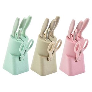 Bloque de Cuchillos de Cocina de Paja de Trigo de Color, <span class=keywords><strong>para</strong></span> Chef, <span class=keywords><strong>Cuchillo</strong></span> <span class=keywords><strong>para</strong></span> Deshuesar Carne, <span class=keywords><strong>Cuchillo</strong></span> <span class=keywords><strong>para</strong></span> Cortar con Tijeras <span class=keywords><strong>para</strong></span> <span class=keywords><strong>Pollo</strong></span>, Pelador de Verduras, 6 Piezas - Product Image 1