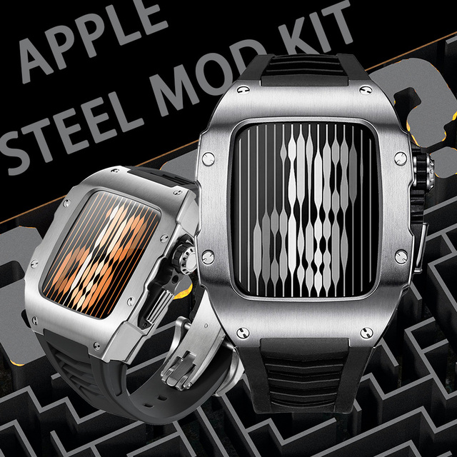 Luxury Stainless Steel Smart Watch Bracelet Mod Kit with Protective Cover for IWatch 44mm & 45mm Case