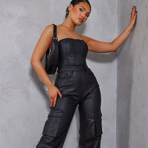 New Fashion Street Style Tube Elegant Multi Pocket Casual One Piece <strong>Baggy</strong> Cargo <strong>Jumpsuit</strong> Women - Product Image 3