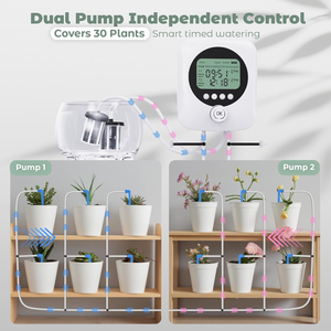 Sistema de riego programable para 30 plantas en maceta, 98 pies, bombas dobles, temporizador digital, riego automático para el cuidado del jardín del hogar - Product Image 2