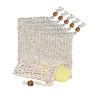 Großhandel Seife Peeling Tasche Beutel Natürliche Seife Saver Sisal Mesh Bag Bar Seifen tasche mit Kordel zug