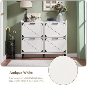 Meuble à chaussures moderne de luxe en bois blanc, fin et élégant, avec 4 tiroirs basculants et porte coulissante - Product Image 2