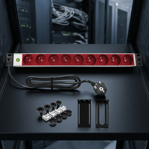 PDU 19 pouces 1U 9 prises gris pour montage en rack UPS avec supports de montage réglables, voyant d'alimentation, aluminium, 16A 250V - Product Image 3