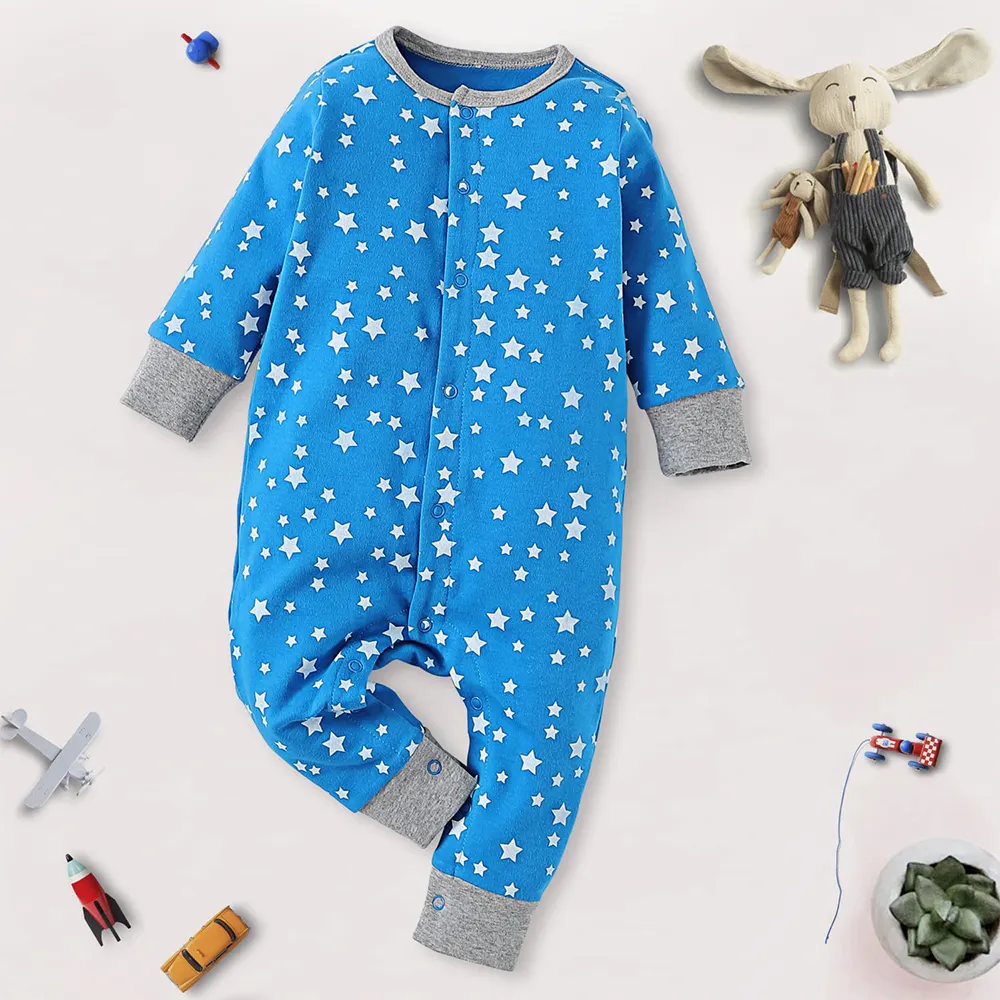 Unisex Summer Long Sleeves Boys And Girls Baby Jumpsuit Sleep Suit With Buttons Newborn Babies Toddlers Kids Romper Set