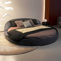 Lit double rond de luxe en cuir confortable pour chambre principale moderne italienne, idéal pour villa ou hôtel