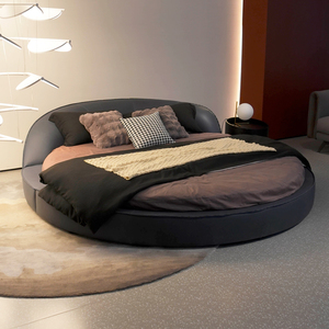 <span class=keywords><strong>Lit</strong></span> double rond de luxe en cuir confortable, style moderne italien, pour chambre principale, villa ou hôtel - Product Image 2