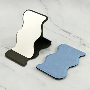Factory Direct Durable Folding PU Leather Handheld <b>Makeup</b> <b>Mirror</b> HD Minimalist Design <b>with</b> Custom Shapes for Retail - Product Image 2