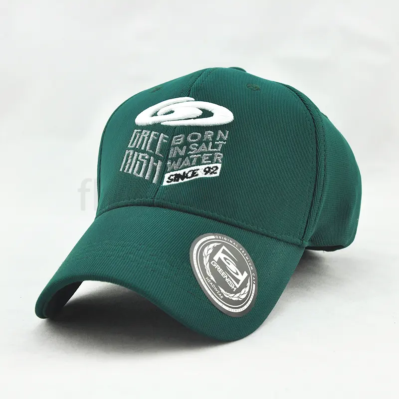 6 Bảng điều khiển bông Twill mũ màu xanh lá cây Tùy chỉnh màu trắng thêu logo phía trước mũ bóng chày cho nam giới thể thao