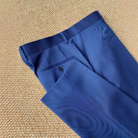 Pantalon homme MTM personnalisé, style business classique, respirant, ceinture TR, sans revers, bleu, formel, coupe slim, devant plat, fermeture éclair.