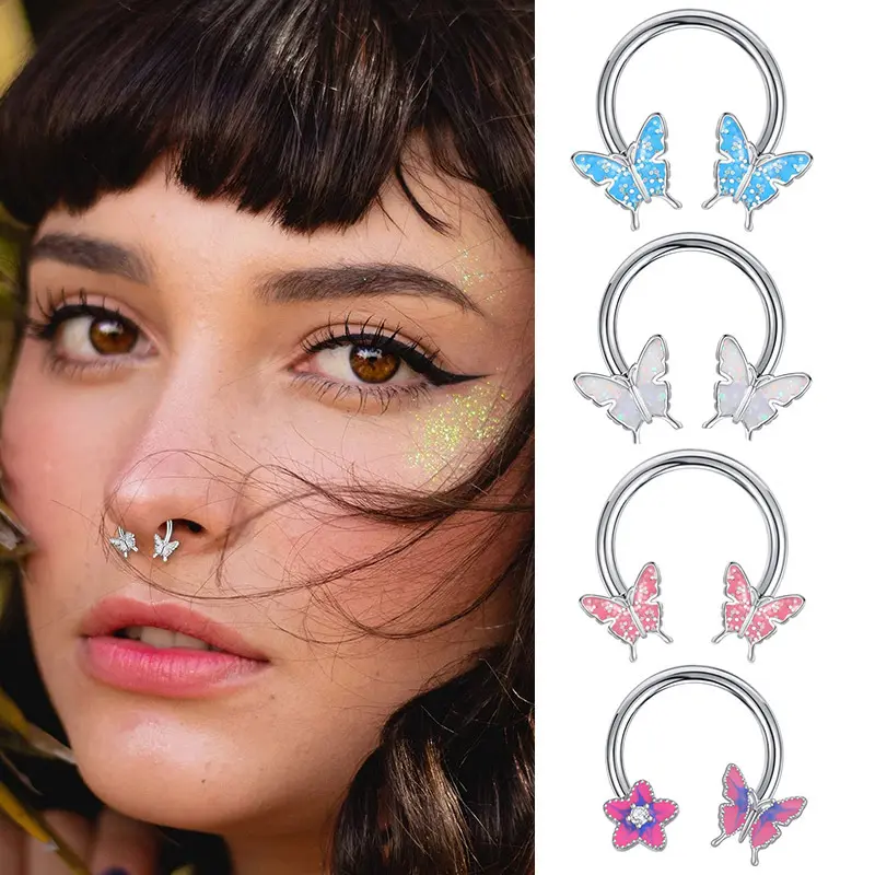 DAIHE 2024 New 316 Stainless Steel Oil Dropping Butterfly Nose Ring Fine Jewelry Piercing Jewelry