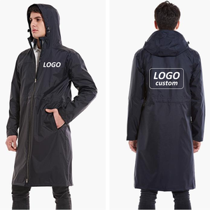 Logo impression noir hommes femmes Polyester réutilisable Durable fermeture éclair longue manteau de pluie imperméable pour sortie voyage - Product Image 2