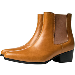 Botas de Tobillo con Tacón Alto de 5CM para Hombre, Color Marrón Claro Original, Punta Puntiaguda, Cuero Genuino, Botas de Moda - Product Image 4