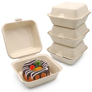 OEM/ODM定制6英寸生物可堆肥汉堡盒一次性带盖外卖盒