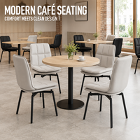 Ensemble de chaises de salle à manger matelassées à dossier haut sans accoudoirs, pieds noirs mats, table ronde en bois, piétement noir