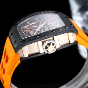 Montre homme populaire à mouvement automatique, boîtier en fibre de carbone noire, bracelet en caoutchouc, style affaires, mécanique, best-seller, vente chaude - Product Image 4