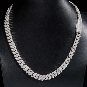 Chaîne Miami Cuban Link Iced Out <span class=keywords><strong>3</strong></span> rangs 12mm 14 16 18 20 VVS Moissanite Argent 925, certifiée GRA, passe le testeur - Product Image 2