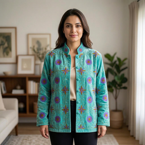 Blouson Bomber en Velours Brodé pour Femme, Col Montant, Manches Longues, Motif Uni, Vêtement d'Automne, Rembourrage en Soie Écologique, Élégant - Product Image 1