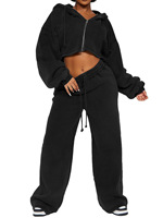 Ensemble 2 pièces Y2K pour femme : sweat à capuche court zippé couleur unie et pantalon de survêtement large – Tenue décontractée et sportive
