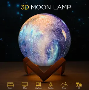 Lámpara Led de luna y estrella en 3D para decoración del hogar, luz de noche con Usb, cambio de color táctil, regalo creativo, 16 colores