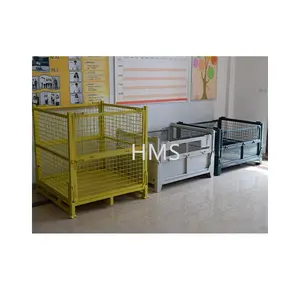 Factory Outlet Container For Warehouse Stackable Wire Mesh Metal Storage Pallet Cage
