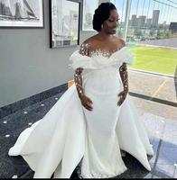 2025 Nigeria femmes africaines grande taille hors épaule sirène queue de poisson robe de mariée robes de mariée avec Train détachable