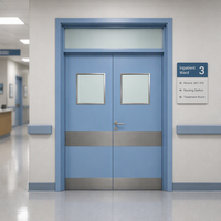 Portes d'hôpital à battants manuels, personnalisables en couleur et en taille, pour cliniques médicales et salles de patients, avec fenêtre en traversée et lanterneau.