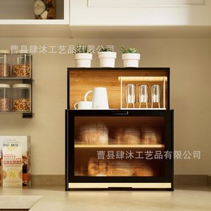 Boîte à pain en bambou, armoire de rangement en bois, présentoir de cuisine, boîte à pain de table, couleur noire unie - Product Image 1