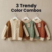 Ropa para Niñas Grandes, Suéter de Punto Oversize para Bebés, Manga Abullonada, Bloques de Color, Jersey para Niñas Pequeñas, Marca Privada, Tejido de Punto OEM