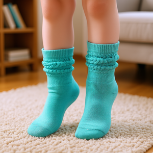 Calcetines Turquesa Estilo Slouch para Niños, Largos hasta la Pantorrilla, Estilo Scrunchy, Uso Diario Informal, Tejidos, de 3 a 15 Años - Product Image 2