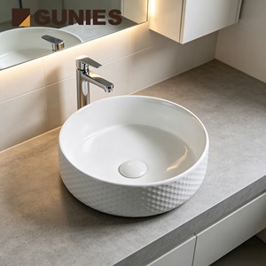 Lavabo de Cerámica Pulido Blanco Puro Modelo 1532 Gunies, Diseño Moderno, con un Solo Orificio, para Baño, Venta al por Mayor - Product Image 1
