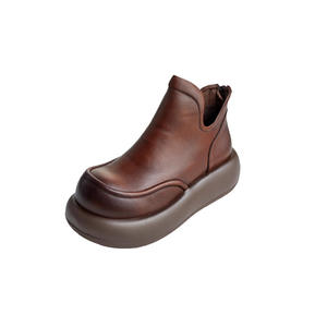 รองเท้าบูทแพลตฟอร์ม ฤดูใบไม้ร่วง ฤดูหนาว ใหม่ ทำมือ หนังแท้ สไตล์อังกฤษ ซิปหลัง ส้นเตารีด รองเท้าบูทมาร์ตินหัวโต - Product Image 5