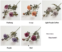 Fleurs artificielles à 3 têtes de roses, à tige unique, à bords effilochés, pour décoration intérieure, style vintage, centre de table pour mariage d'automne