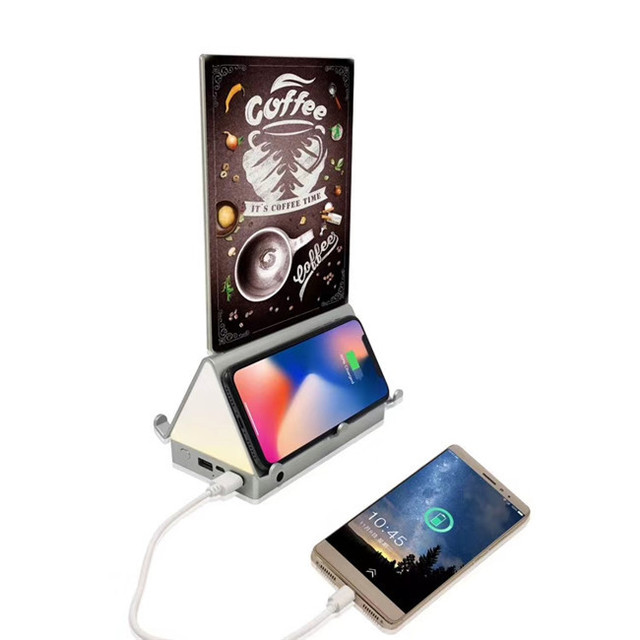Customized logo 3 in 1 Table Number Card Holder Wireless Charger Table Menu Wireless Power Bank