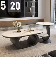 Ensemble de tables basses modernes en pierre frittée, ovales et rondes, avec structure en acier inoxydable et rangement, pour salon