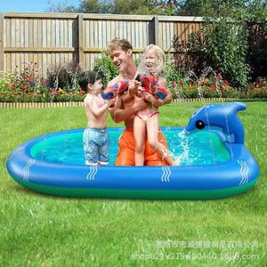 Piscine gonflable en PVC 170x110cm, design dauphin, équipement de jeux d'extérieur pour enfants, pour la baignade et la baignade à la main. - Product Image 3
