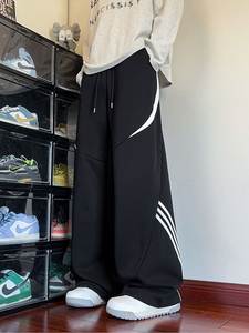 Salopette rétro américaine à jambes larges et coupe droite, en polyester-coton anti-boulochage de poids moyen, avec cordon de serrage, pour homme - Product Image 3