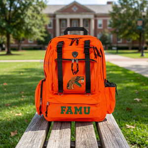 FAMU Florida A&M University Classic Unisex Anti-Theft Corduroy <b>Laptop</b> <b>Backpack</b> Zipper Closure Softback Design Letter Pattern - Product Image 3