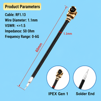 Kabel Pigtail Koaksial RF Generasi Pertama IPEX ke Ujung Solder RF1.13 Micro Coax 6cm untuk Modul WiFi Antena PCB