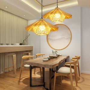 Lampadario creativo del negozio di piatti caldi di personalità del ristorante giapponese Chanyi decorazione della sala da tè lampada d'arte in Rattan - Product Image 6