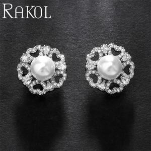 RAKOL EP5295 New Arrival Real Gold Plated Zircon Fashion Daily Use Round Freshwater Pearl Earrings - Product Image 5