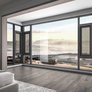 Cửa sổ kính trượt màu nâu với chức năng cách âm an ninh nướng Cửa Sổ Khung nhôm không khung - Product Image 2