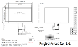 Kingtech OEM Customized Factory OEM High Brightness 7 Inch 1024x600 IPS RGB Interface TFT <strong>LCD</strong> Module Industrial Display Panel - Product Image 3