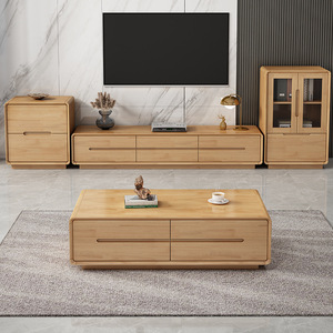 Modern Living Room Tv Cabinet Nordic Minimalist Floor Standing With Storage <b>Coffee</b> <b>Table</b> Solid Wood Rounded Corner Design - Product Image 2