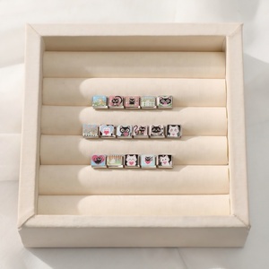 สร้อยข้อมือสไตล์อิตาลีลายแมวน่ารักและหัวใจเคลือบสี - สร้อยข้อมือสแตนเลสเคลือบสีขนาด 9 มม. สำหรับผู้หญิงและเด็กผู้หญิง - ของขวัญเครื่องประดับ DIY - Product Image 2