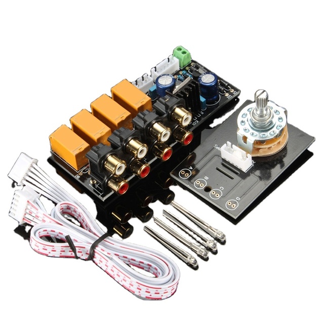 #53170 RCA Audio Switch Input Selection Board Lotus Seat Stereo Relay 4-way Audio Input Signal Selector Switching Amplifier DIY