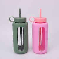 Bouteille d'eau de motivation 800ml en verre borosilicate avec marqueur de temps Couvercle en silicone pour gobelet de sport pour boisson glacée Gym