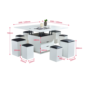 Table à café/salle à manger extensible pliable multifonction moderne personnalisée avec 4 tabourets en verre trempé pour ensembles de meubles de maison - Product Image 6