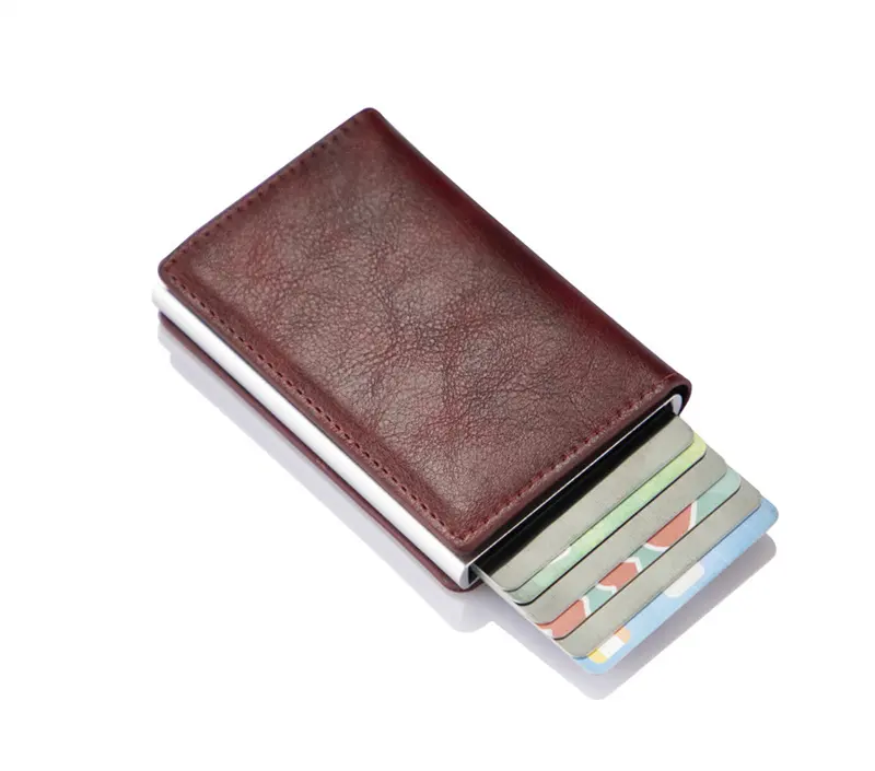 Free sample custom logo Luxury Pu leather business card holder coin purse carbon fiber wallet for promotional gifts