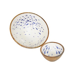Juego de decoración de mesa de madera recubierta de esmalte 2 cuencos de servicio impresos para verduras, frutas, ensalada, sopa duradera - Product Image 4